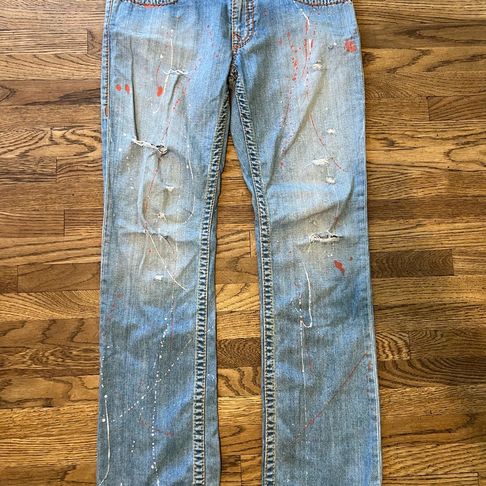 True Religion Light Blue Jeans with Red Accents